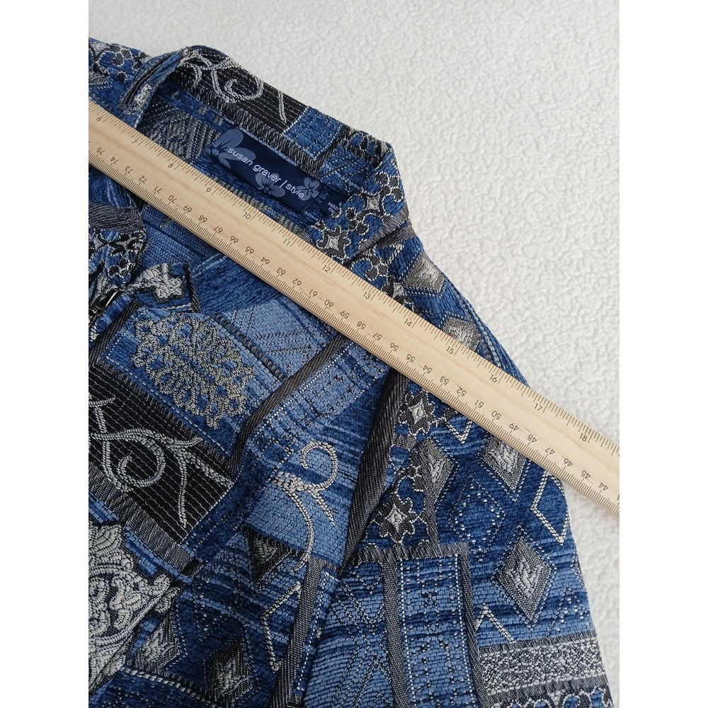 Susan Graver Tapestry Jacket Womens L Blue Patchwork Art Zip Mandarin Collar - Picture 3 of 7